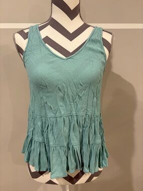 LOFT Aqua Sea Foam Ruffle-Hem V-Neck Tank